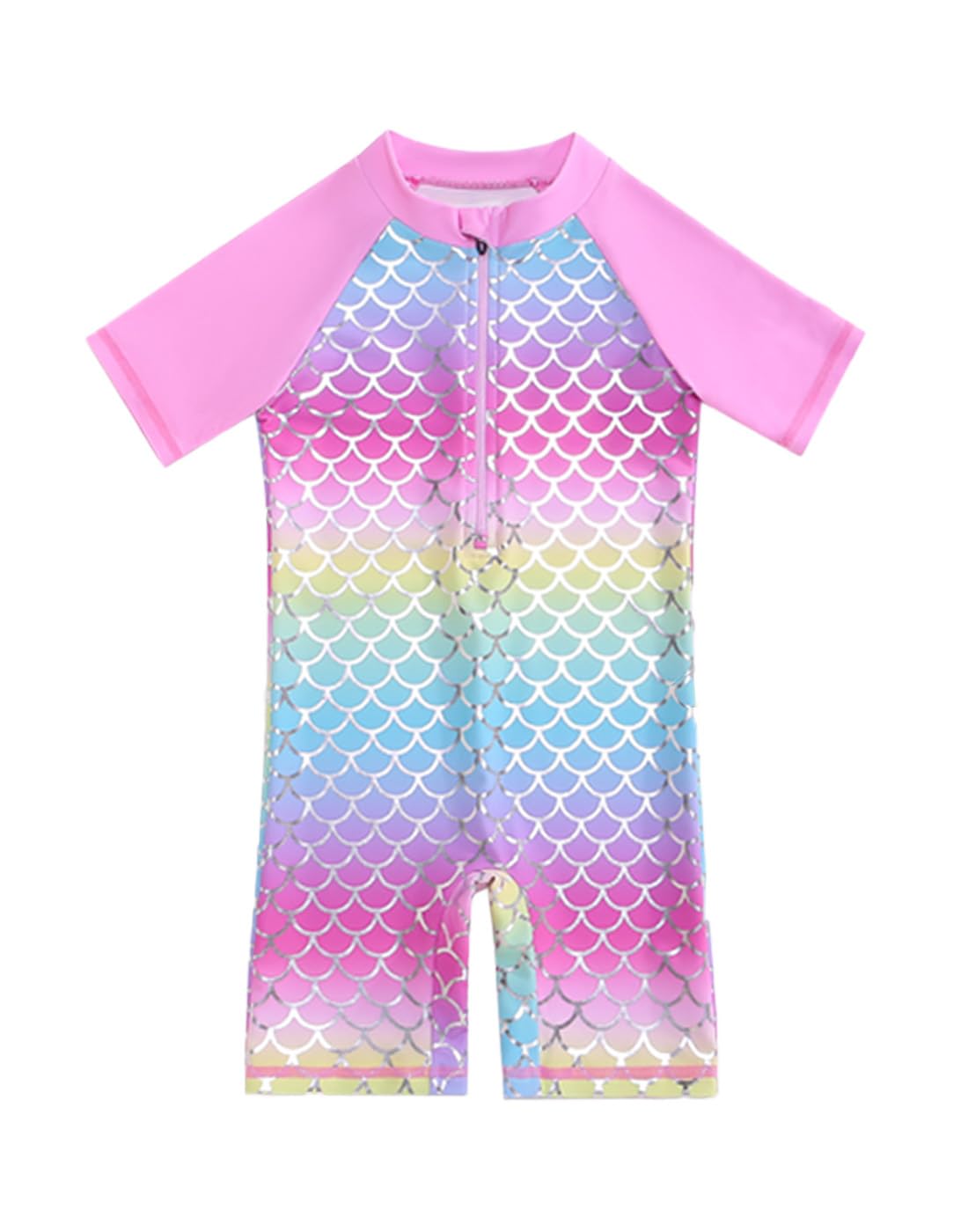 Nahrtly Girls One Piece Swimsuit Short Sleeve Rash Guard Swimwear Summer UV 50+ Zipper Bathing Suits Pants 8-10Y