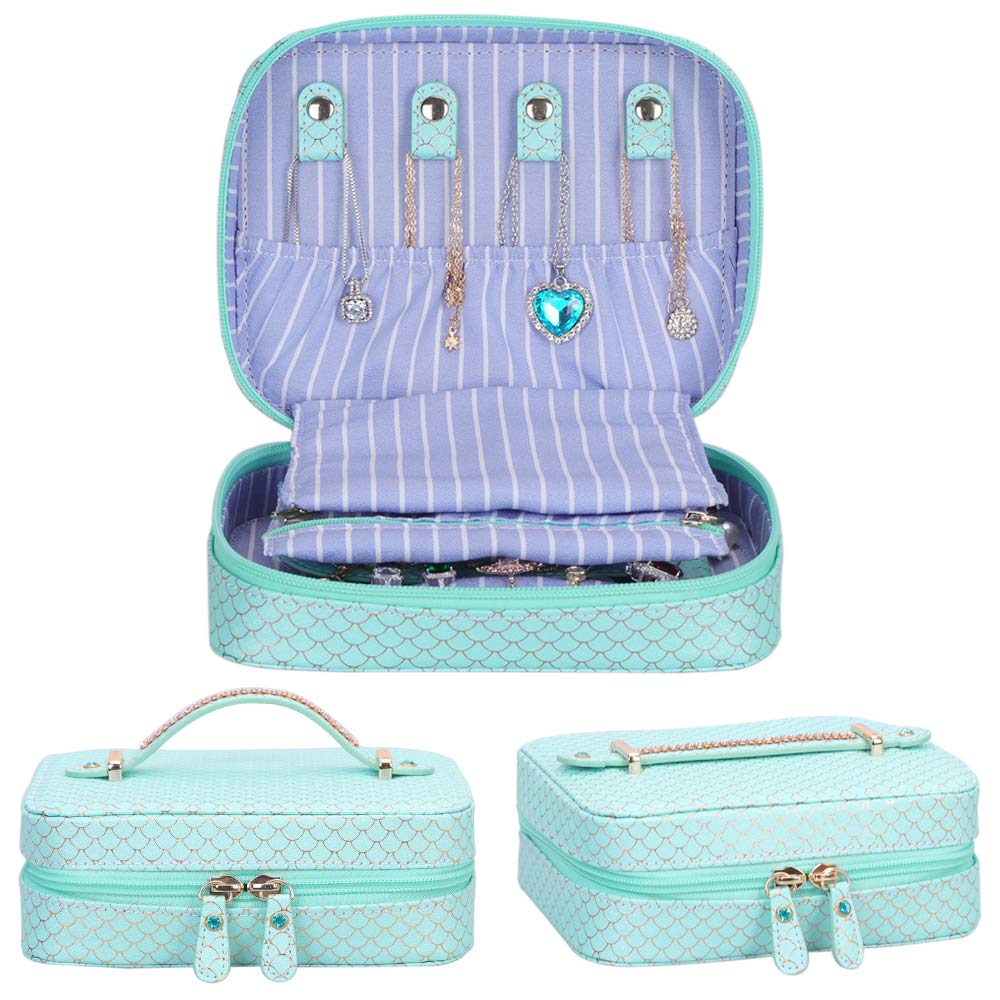 Jewellery Case Travel Jewellery Storage Cases Jewellery Organizer Bag for Necklaces, Earrings, Rings, Bracelet and Watches Mint Green