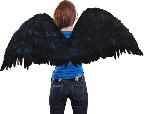 SACASUSA Disfraz de plumas grandes de Halloween con alas de ángel, 2 colores negro o blanco