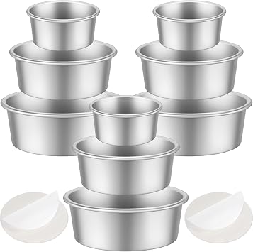 Mumufy 9 Pcs Aluminum Round Cake Pan Set 3-Tiered Non Stick Cake Durable, Even Heating, Rust-Resistant,for Home Party Wedding or Birthday Cakes Baking Supplies 6, 8, 10 inch