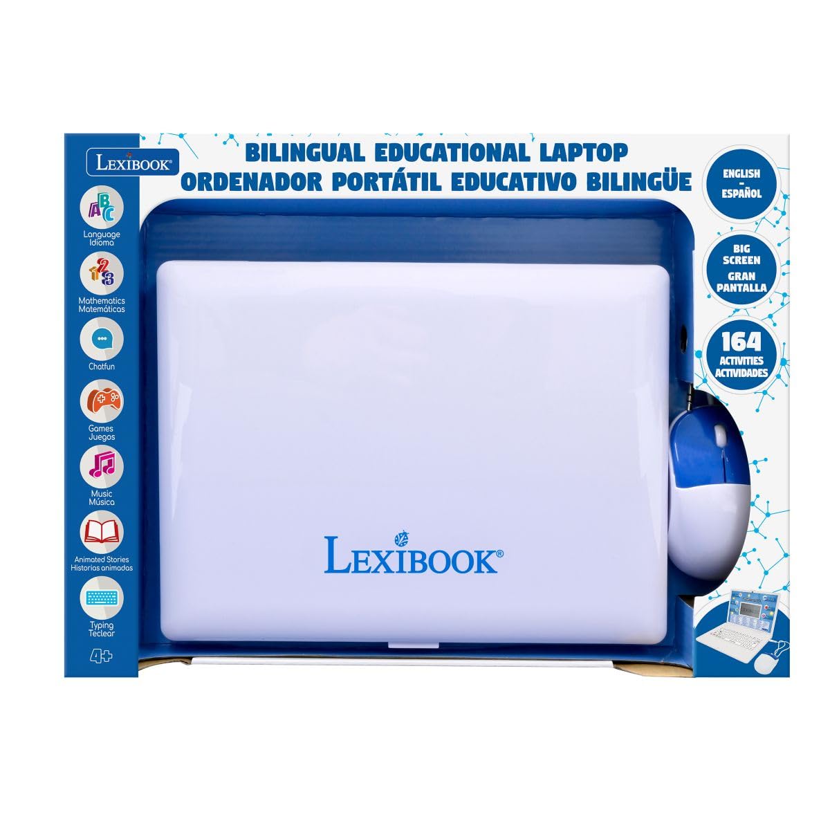 Lexibook, Ordinateur Portable éducatif bilingue, Anglais et Espagnol, 164 activités d'apprentissage, écran LCD, Clavier, Jeux Amusants et découverte, Bleu, JC601i2LXB
