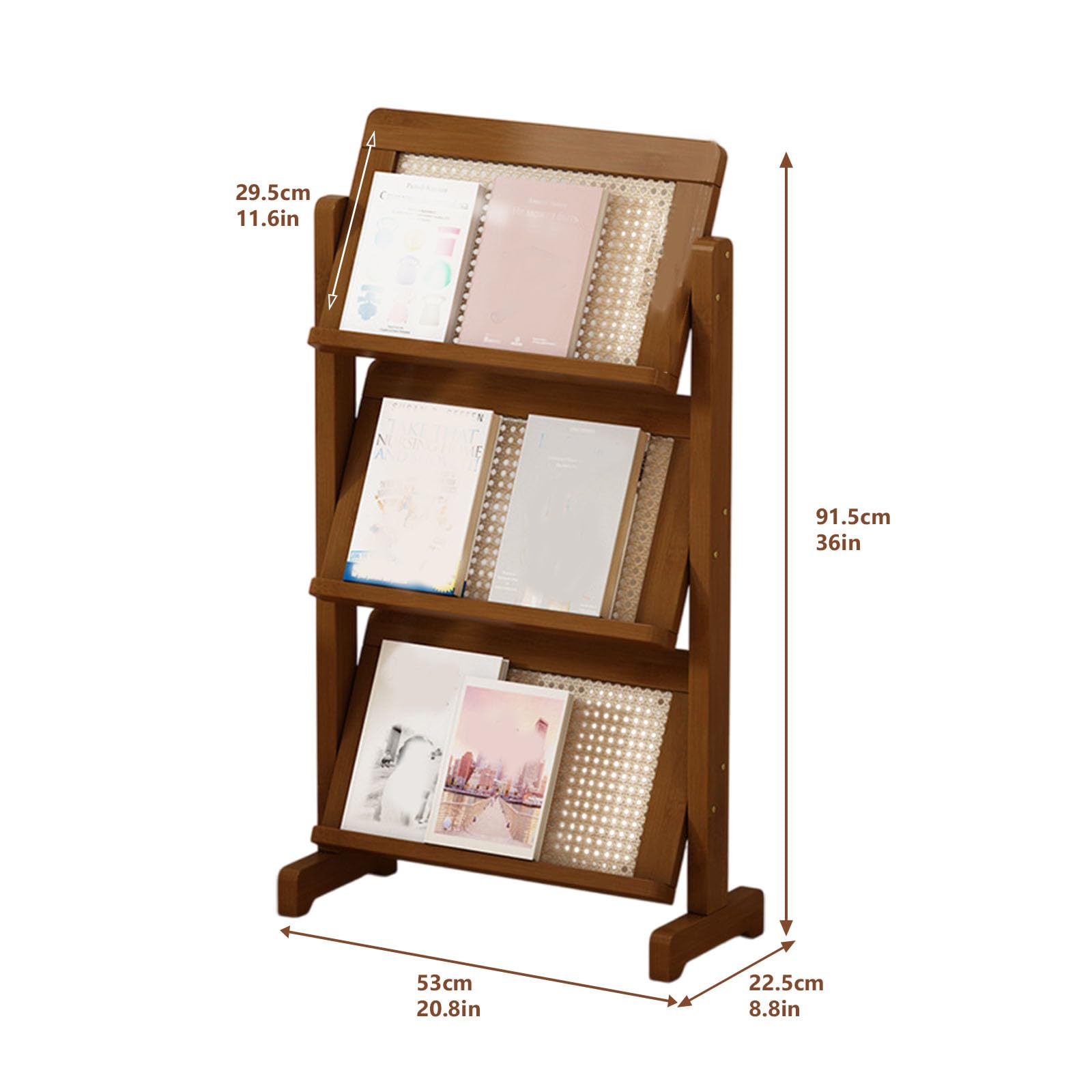 Stojak na czasopisma, stojak na czasopisma, stojak ekspozycyjny do poczekalni, szkół i bibliotek, 100 cm wysokości, stylowy uchwyt na broszury do przestrzeni recepcyjnych, długość 53 cm