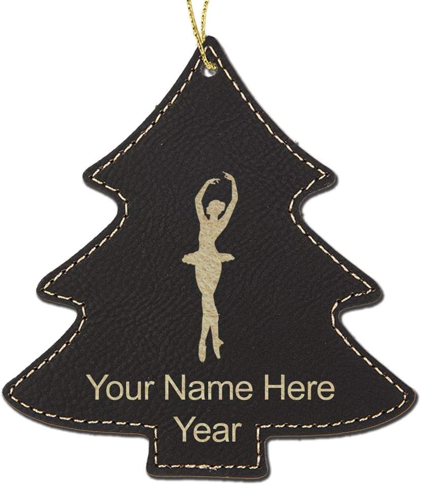 LaserGram Personalized Christmas Ornament, Ballet Dancer Woman, Faux Leather, Custom Laser Engraved Gift Idea (Tree Shape, Pink)