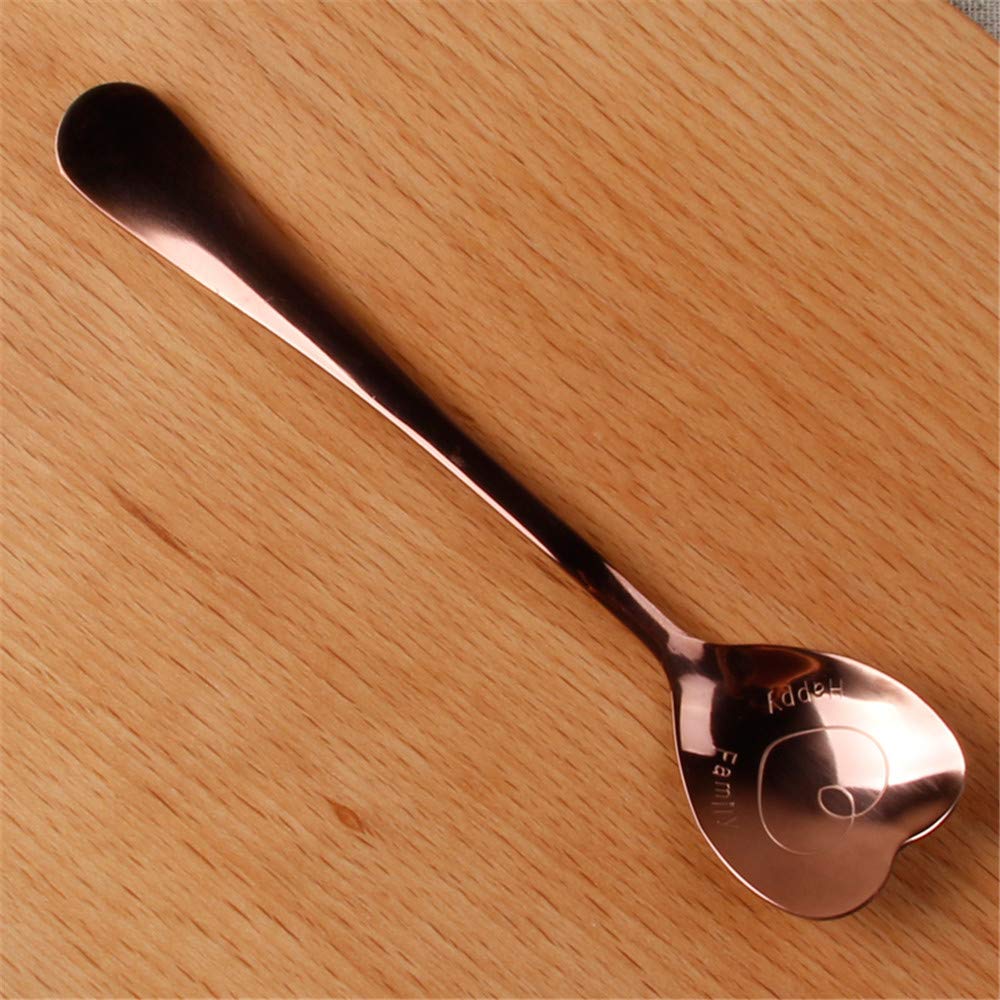 2pcs/set Creative heart-shaped Shape Spoons Rainbow Stainless Steel Coffee Stirring Scoops For Dessert Tea Ice Cream Kitchen Bar Cafe (Rose Golden)