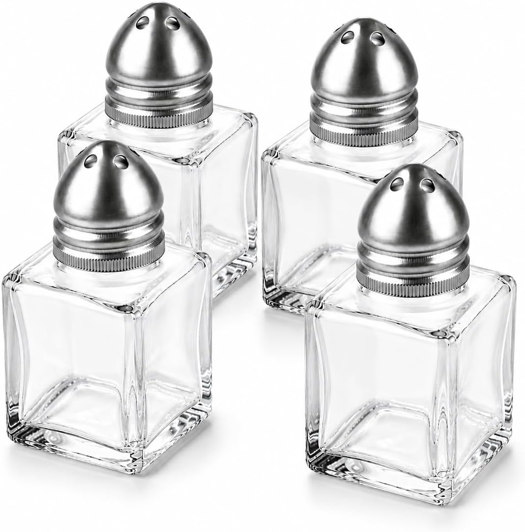 Mini Cam Tuzluk Biberlik Seti Kare Baharatlık Paslanmaz Çelik Kapaklı Şeffaf Cam Sofra Tuzluk Baharat Kabı Modern Dekoratif Tuzluk Biberlik Takımı (4)