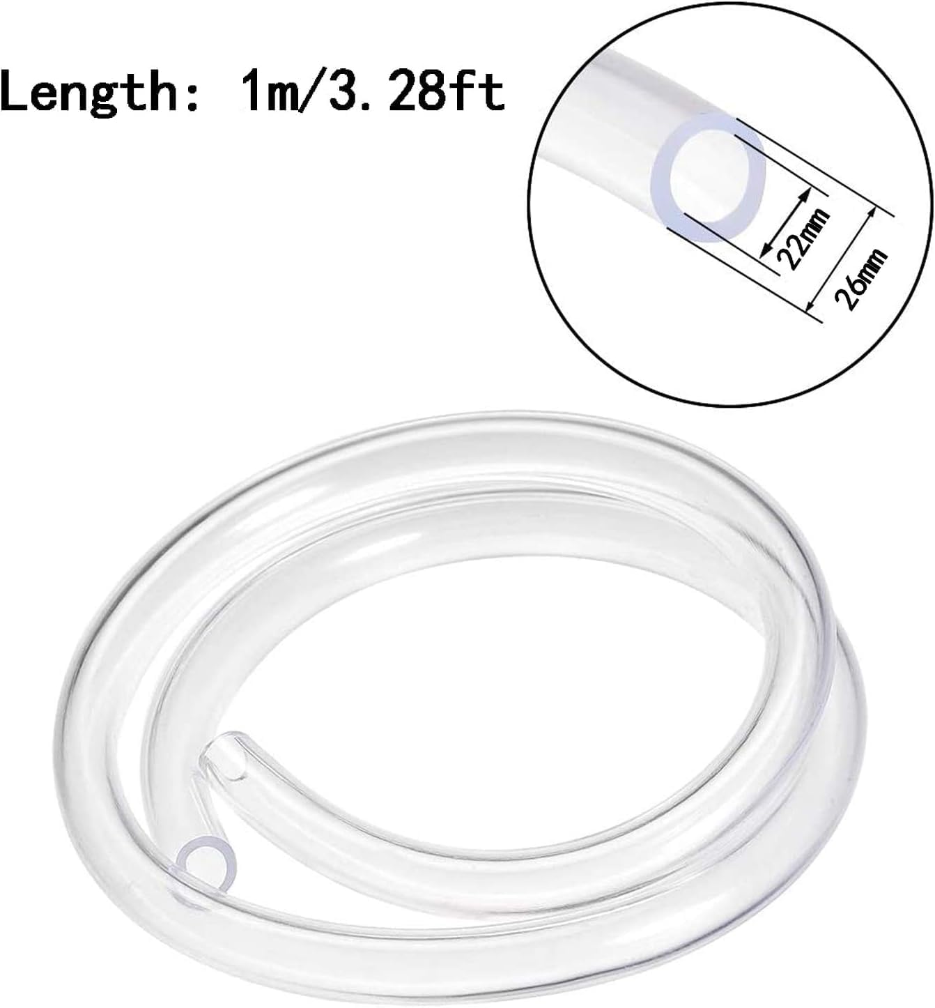 1pcs Flexible Silicone Rubber Tubing - 1m (3.28ft) Water Hose for Home Brewing & Winemaking(Long 1m 22 * 26mm)
