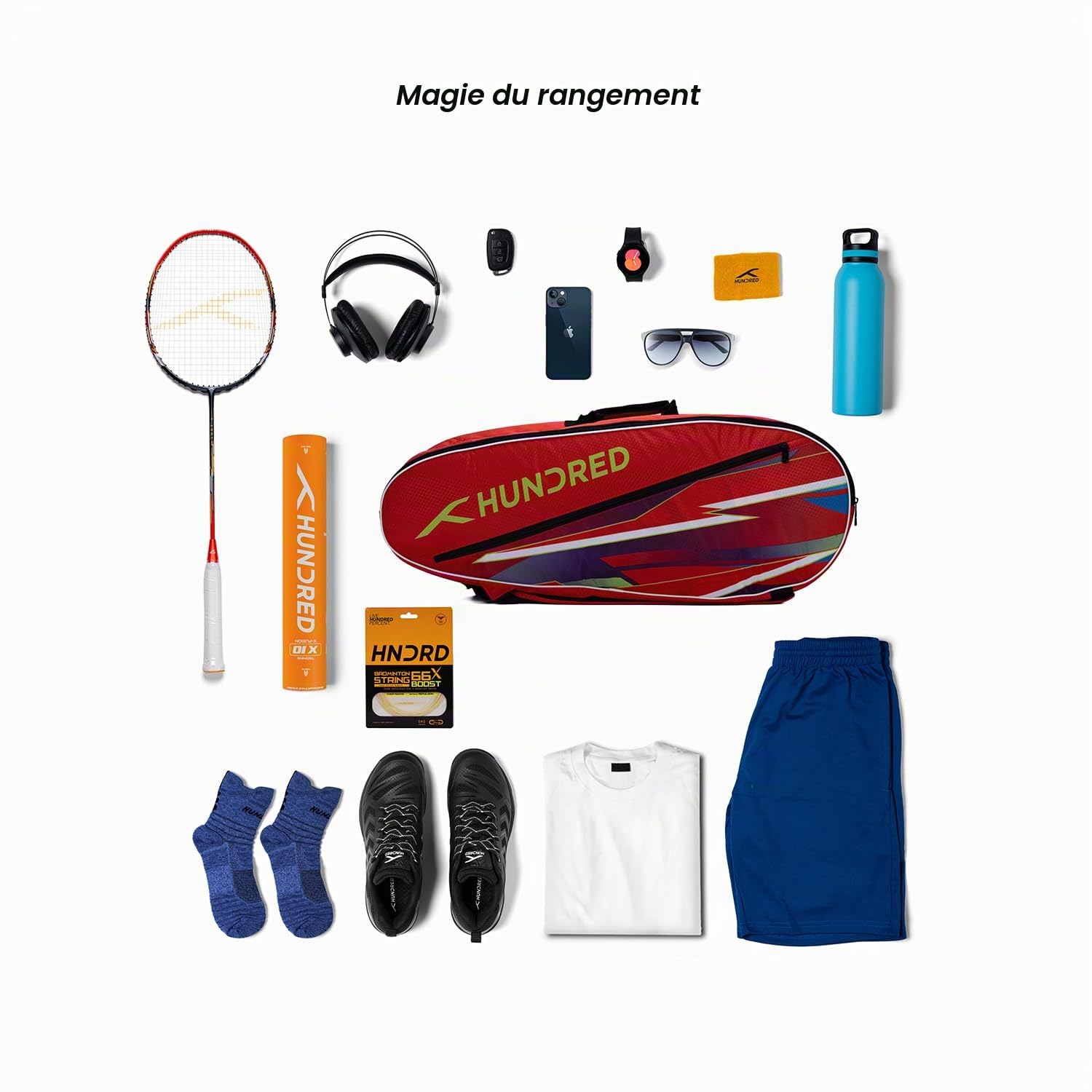 Hundred Debut Badminton and Tennis Racquet Kit Bag | 3 Compartment | Easy-Carry Handle | Padded Back Straps | Front Zipper Pocket