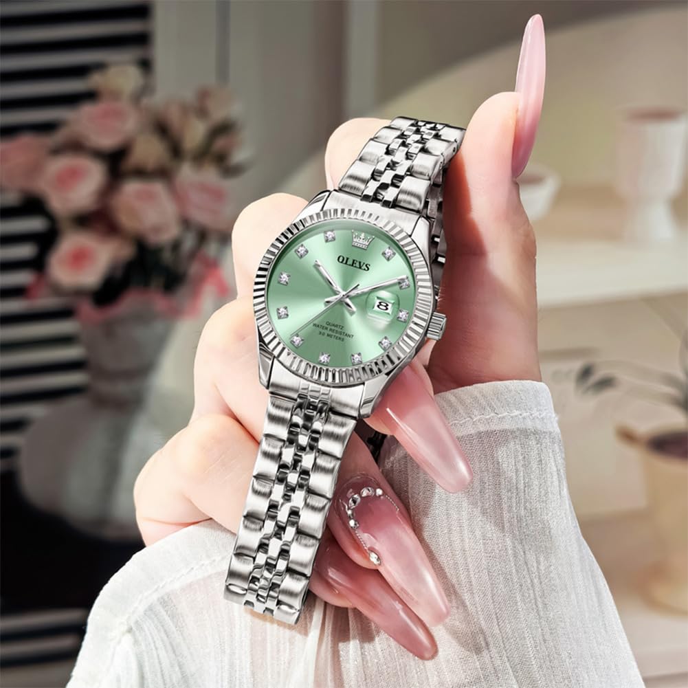 OLEVS Armbanduhr Damen,Elegante Edelstahl Damen Kleines Handgelenk Uhren mit Datum,Wasserdicht Diamant Damenuhr