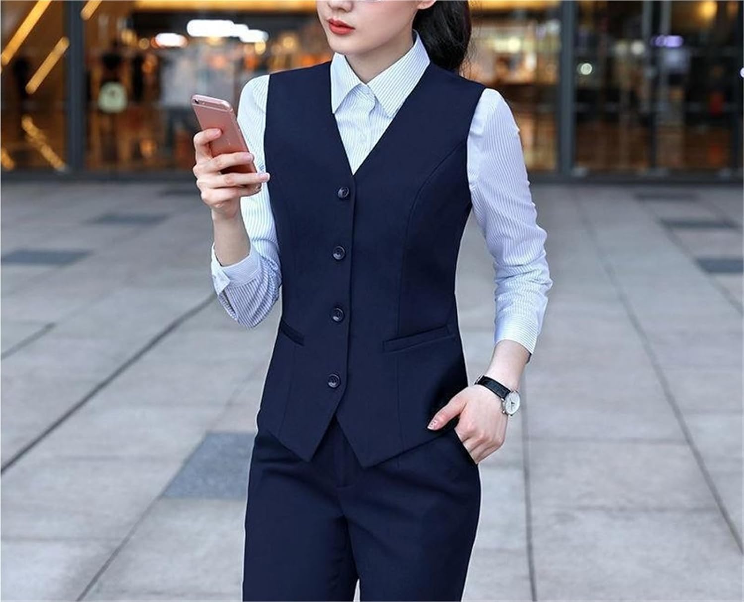 Women's V-neck Single-breasted Suit Vest Workplace Business Job Interview Bank Formal Wear Slim Vest Jacket