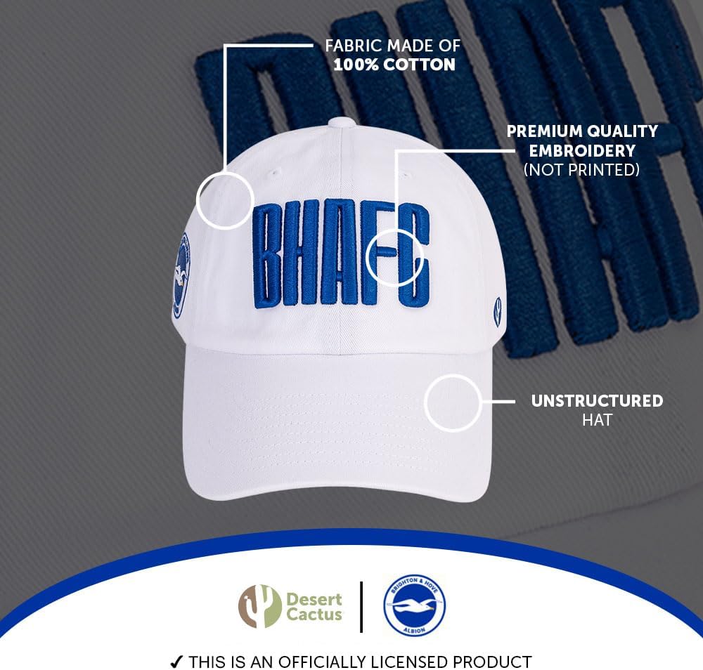 Desert Cactus Brighton & Hove Albion Baseball Hat BHAFC Seagulls Football Soccer Brimmed Embroidered Hats Cap Adjustable Cloth Strap Adult (Style E1) White
