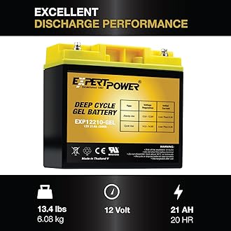 ExpertPower 12V 21Ah Gel Deep Cycle Solar Battery, Sealed Gel Technology for Marine, Mobility Applications
