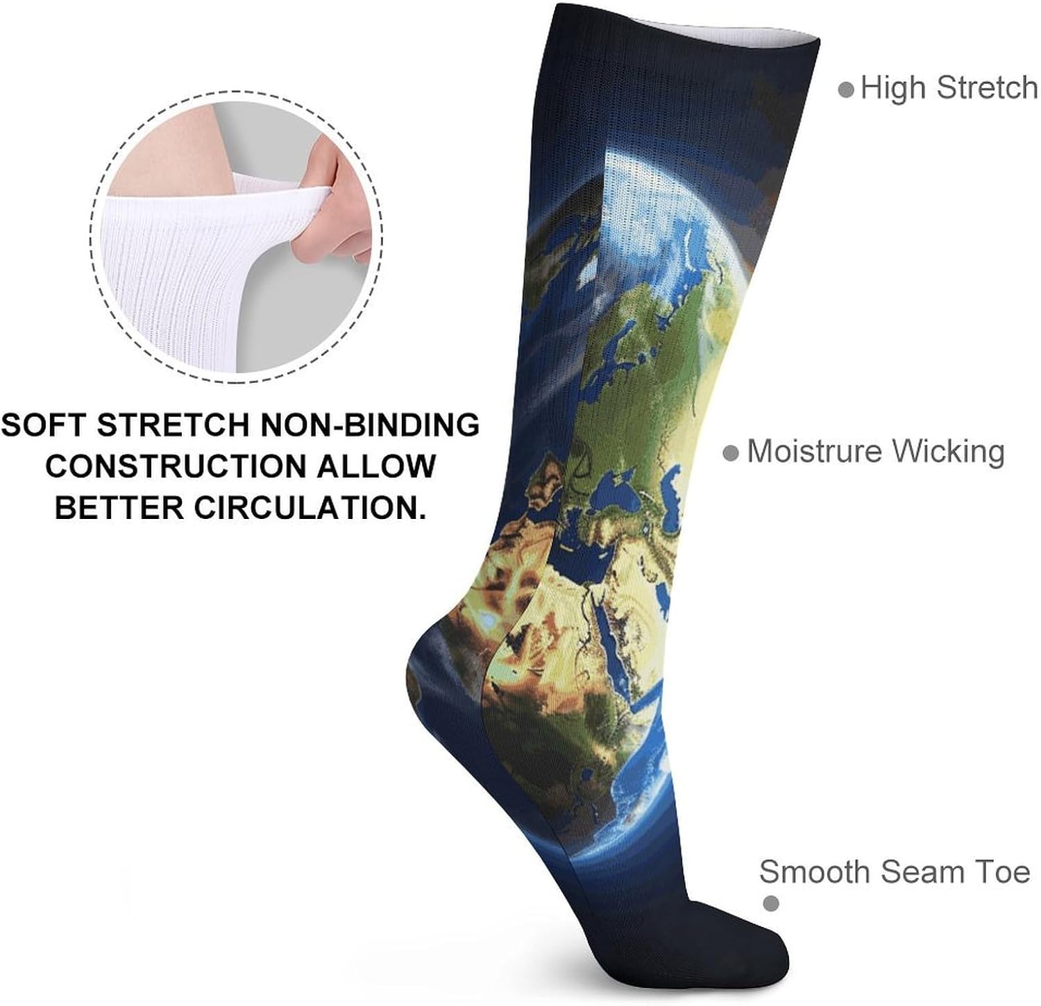 Glowing Earth Stocking - Cute Casual Long Athletic,Crew Sock for Men Women,Running Socks Soft Breathable for Gift