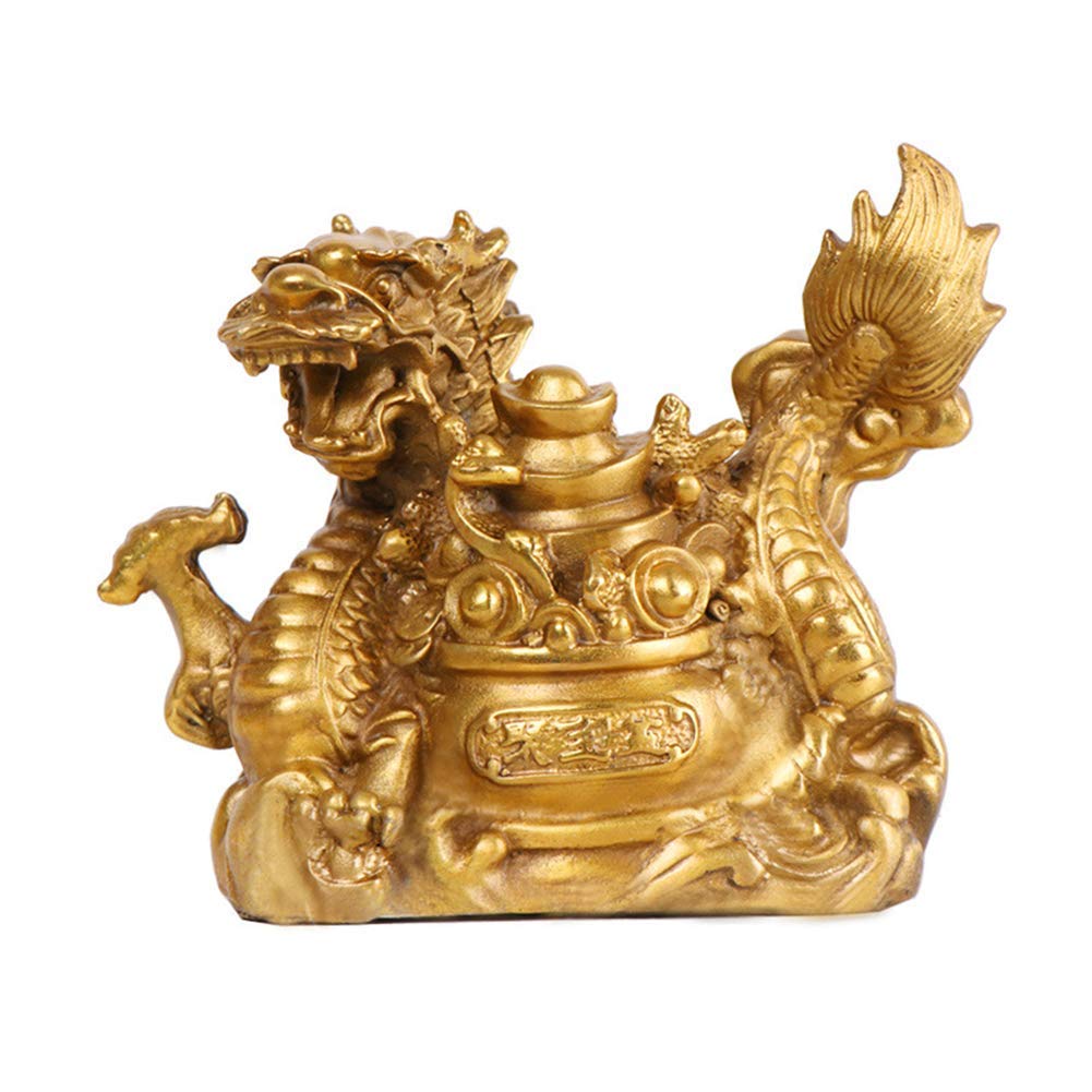 Skulptur Figur Chinesische Feng Shui Drachenfigur,Drachenstatue Für Glück & Erfolg Golden 6.3inch