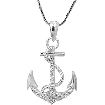 Spinningdaisy Silver Plated Crystal Sea Anchor with Rope Necklace