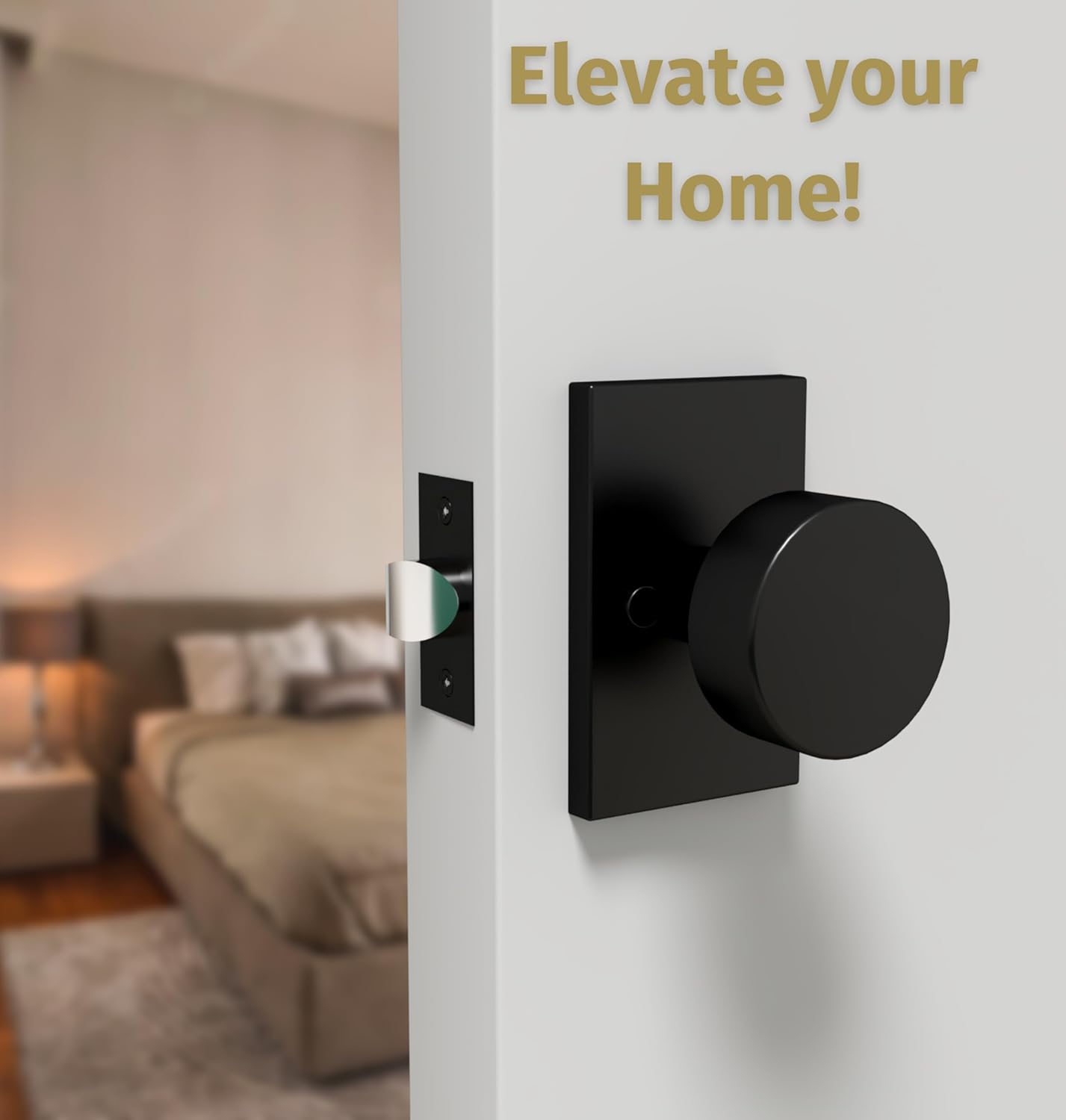 Mega Handles Laura Collection - Reversible Privacy Door Knob + Transom Chain (Matte Black)