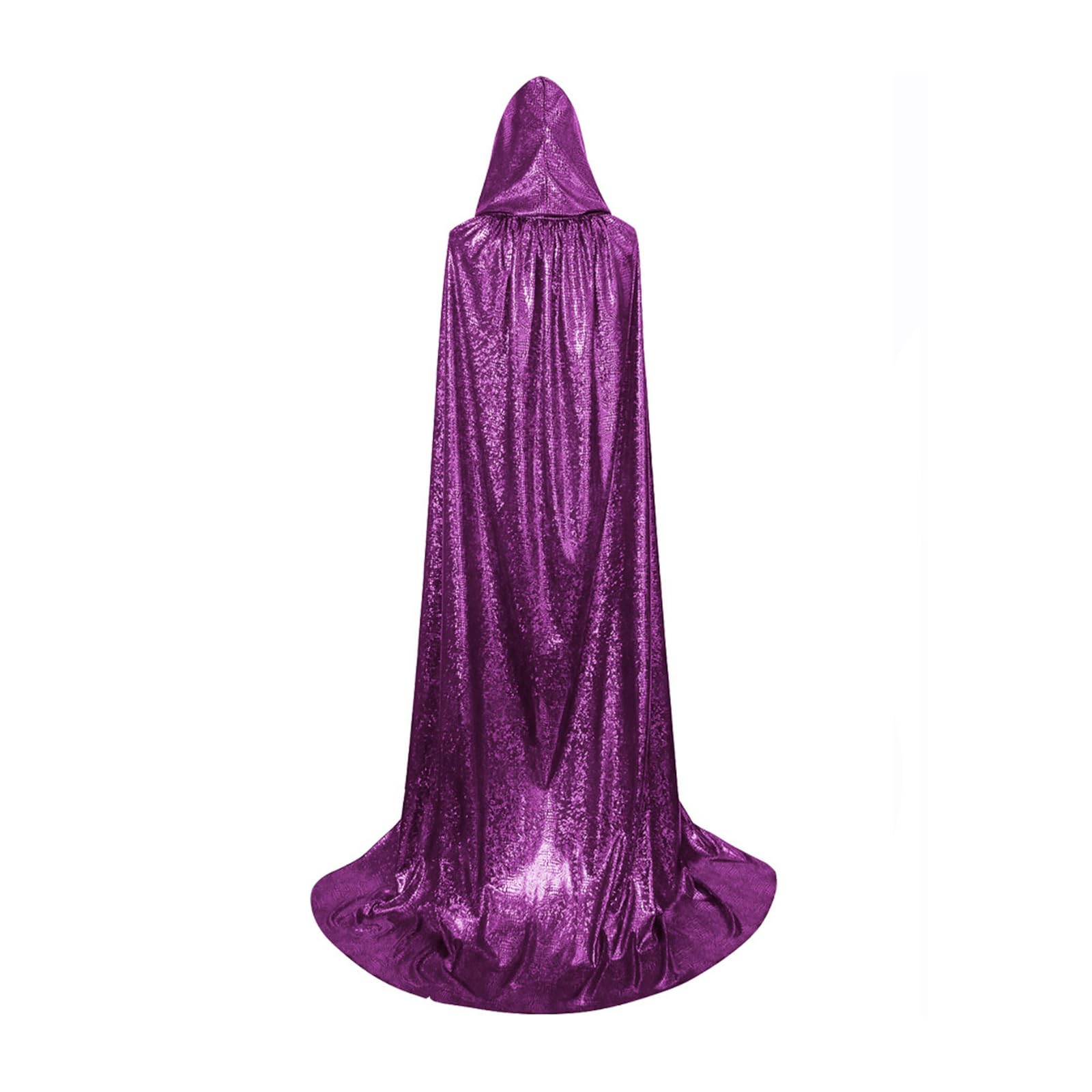 RRCBMD Adult Unisex Full Length Hooded Cloak Sparkle Shiny Cape with Hood Women Men Halloween Mardi Gras Wizard Cosplay Costume Purple 62.9Inch - Image 2