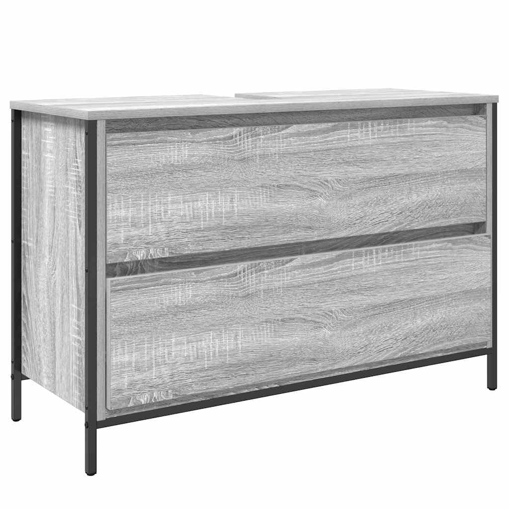 3-częściowy zestaw mebli łazienkowych z szarym materiałem drewnopochodnym Sonoma z półką i szufladą, 90 x 34,5 x 60 cm, szafka pod umywalkę, miejsce do przechowywania, meble łazienkowe, szafka