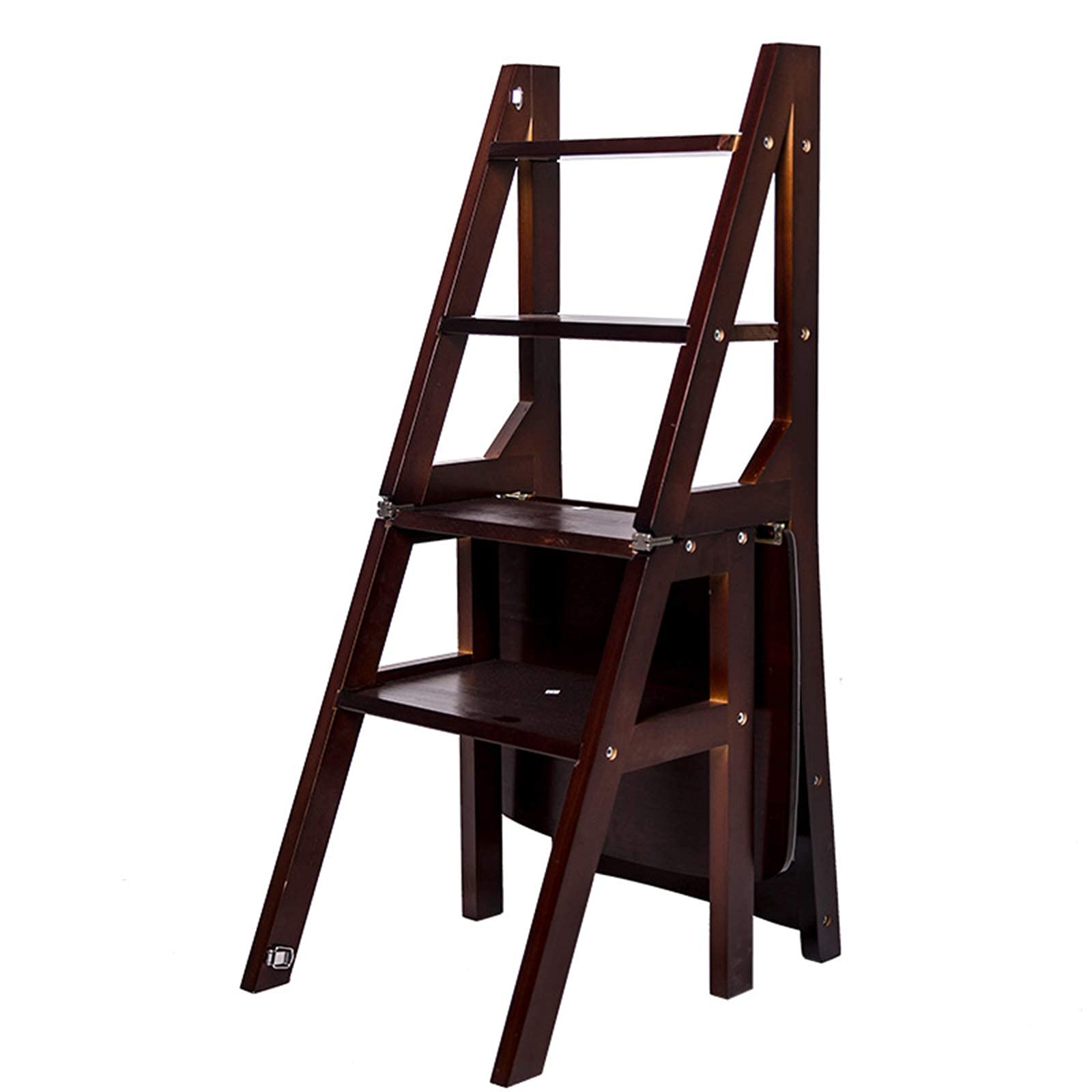 Taburete de madera maciza de 4 peldaños y silla plegable para el hogar