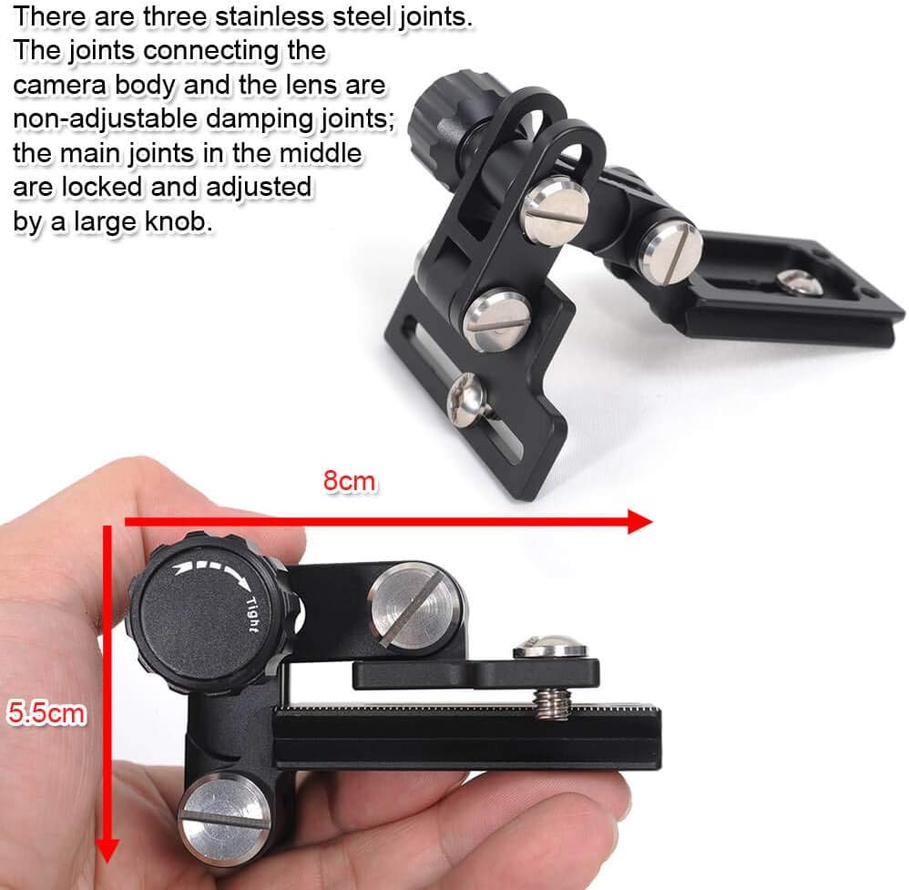 Metal Foldable Long Focus Lens Support Stand, Retractable Telephoto Zoom Lens Bracket Holder Bayonet Protector with Camera Quick Release Plate Compatible with Arca-Swiss Fit Tripod Head Clamp