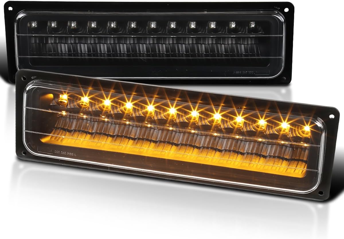 SPEC-D TUNING Black Housing Clear Lens LED Bumper Lights Compatible with 1988-1999 Chevy C10 GMC C/K 1500 2500 3500 L+R Pair Assembly