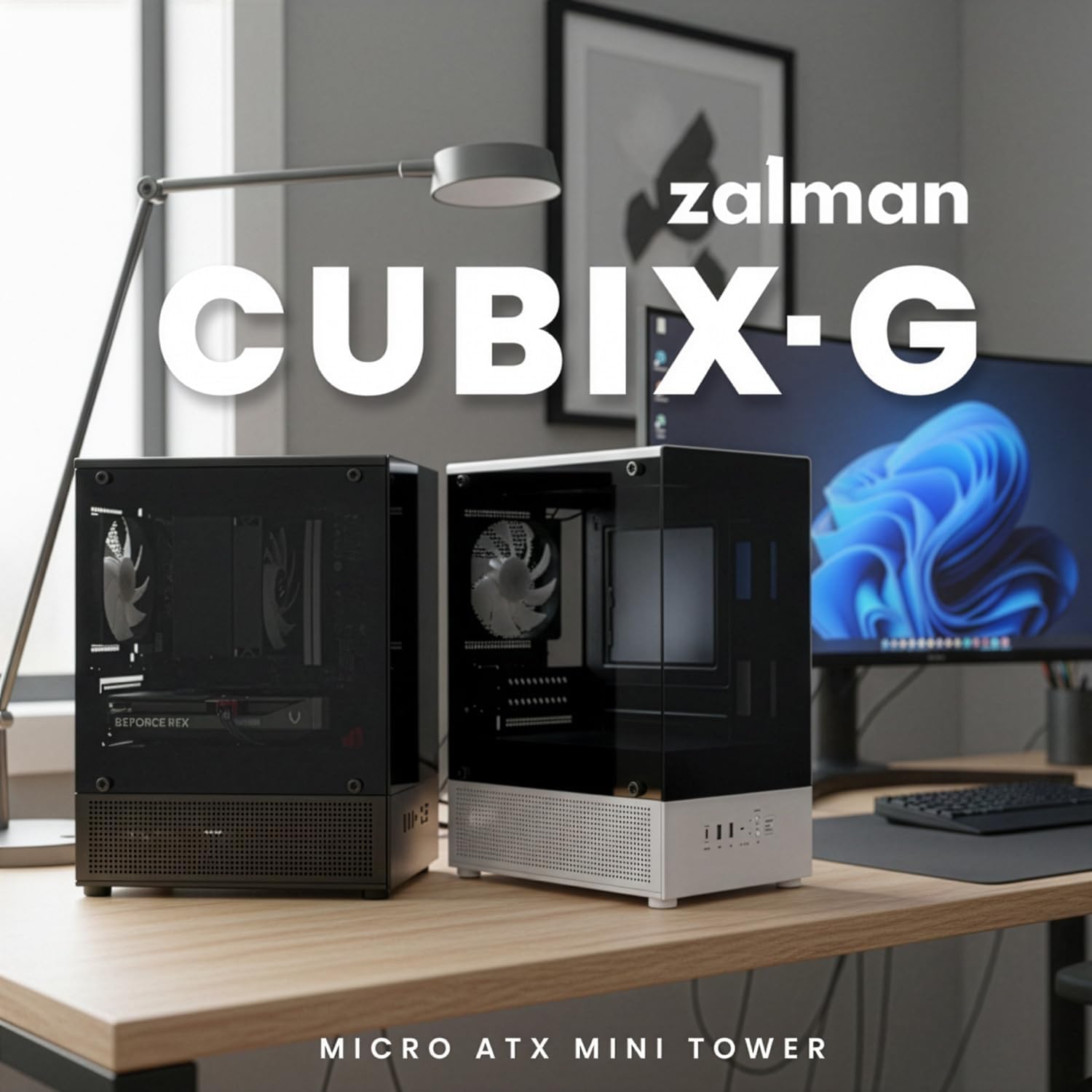 Zalman CUBIX-G Micro-ATX PC Case, MATX Case with 3 X 120mm FRGB Fans Pre-Installed, Panoramic View Tempered Glass Panels, USB Type-C Port, Fits up to 280mm GPUs, Black