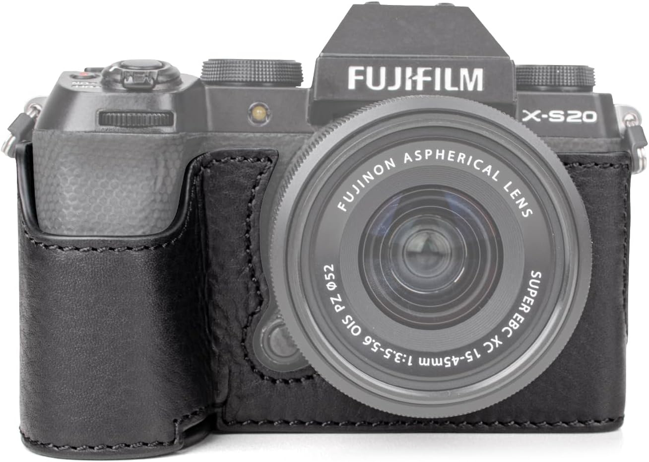 MUZIRI KINOKOO Fuji XS20 Case, Retro Style Genuine Leather Camera Case - Hand Grip, Tripod Mount, Black