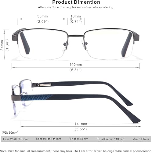 Miniatura 5 de Missfive Lentes de lectura multienfoque prémium para hombre, 0 encendido en la parte superior, bloqueo de luz azul, marco de metal progresivo