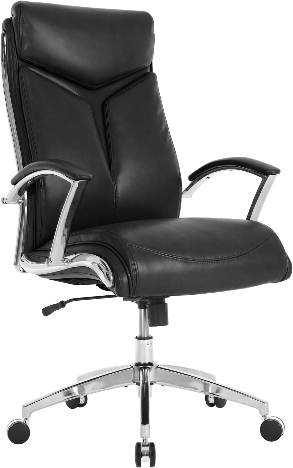 Modern Comfort Verismo Bonded Leather High-Back Executive Office Chair, Black/Chrome, BIFMA Compliant