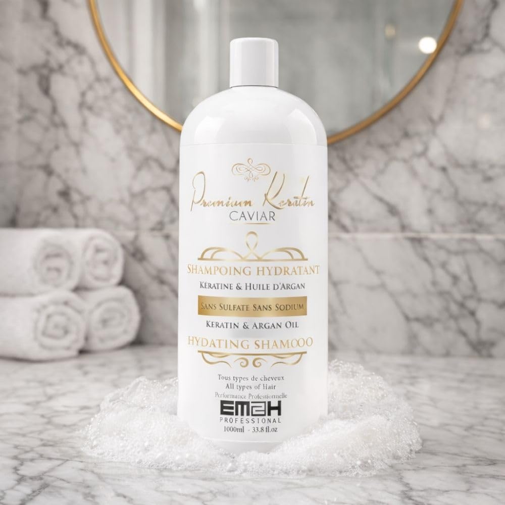 Premium Keratin Caviar Shampoing Hydratant à la kératine - Sans Sulfate Sans Sodium – Cheveux Secs, Sensibilisés, Colorés ou Après Lissage brésilien