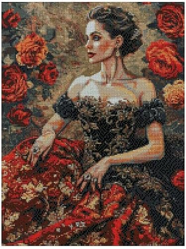 Max Stitch Design White Lady In Hat (7) Counted Cross Stitch Kits, 14 Count Aida Fabric, 100% Cotton Thread, 150X200 Stitch,26X36cm Counted Cotton Cross Stitch Kit
