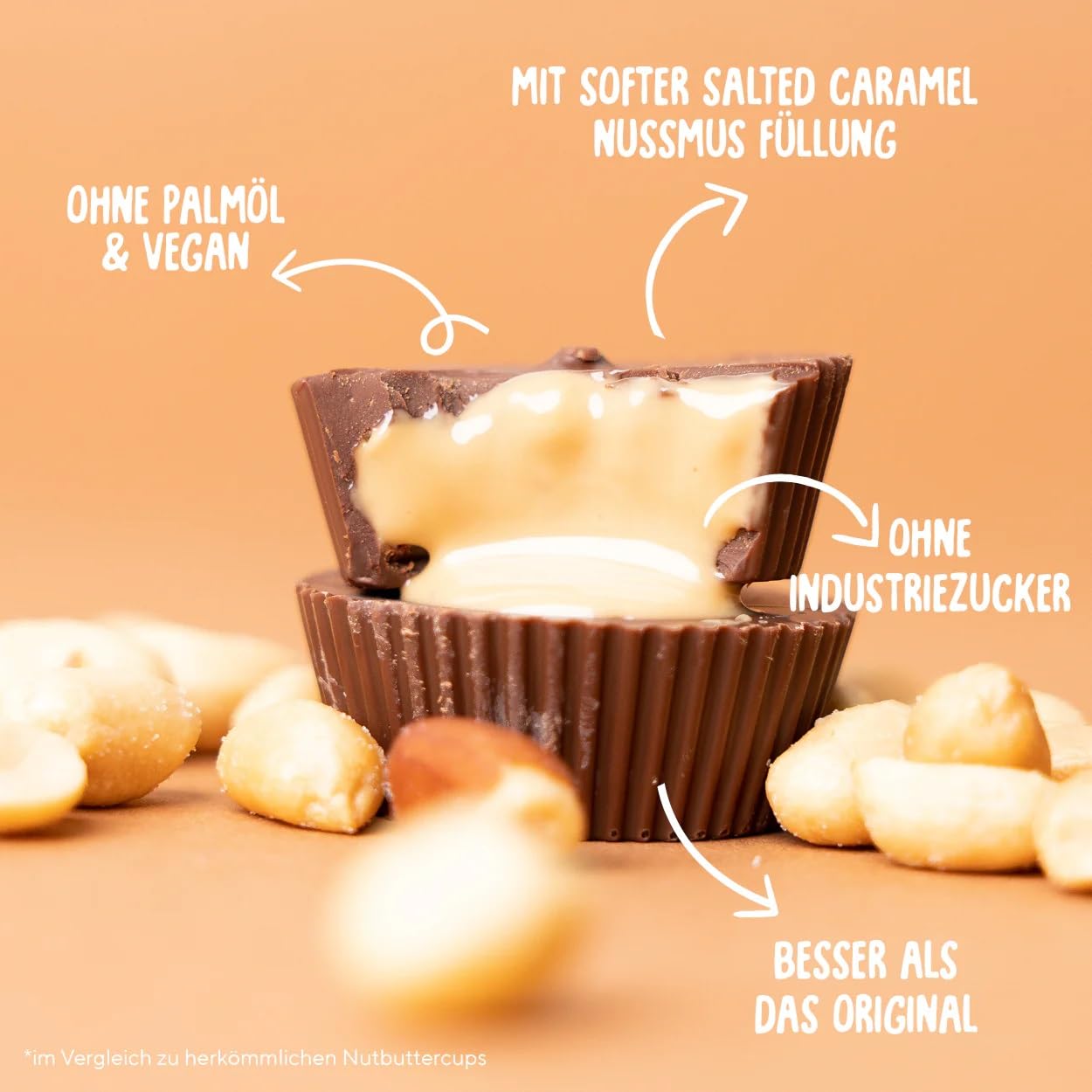 Naughty Nuts Bio Barritas de Mantequilla de Cacahuetes con Caramelo Salado – Veganas, sin Aceite de Palma y con un 44% Menos de Azúcares Refinados – 12 x 39 g