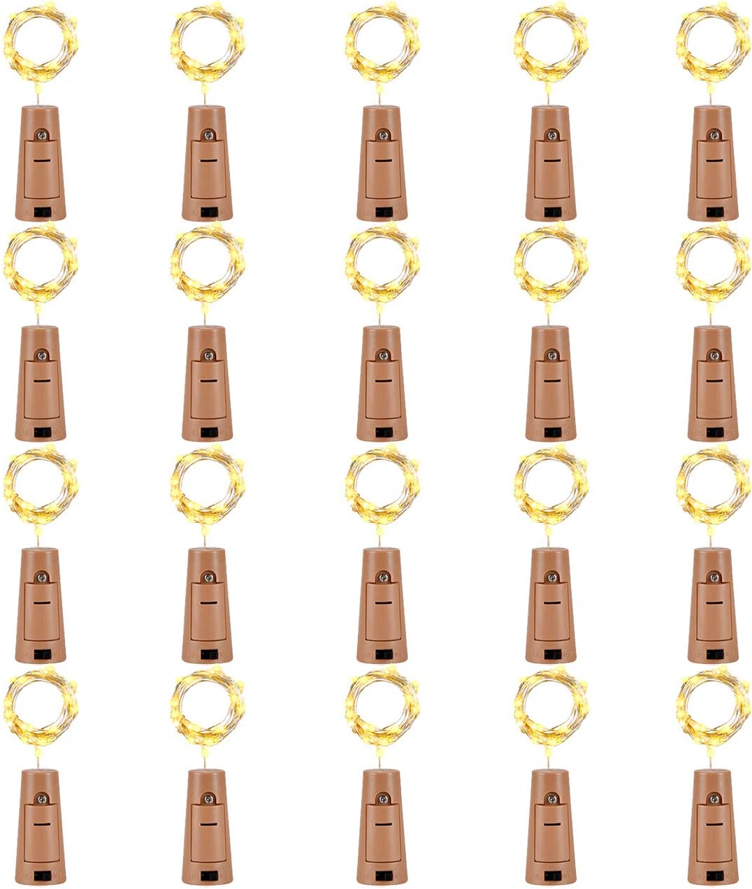 LEDIKON 20 Pack 20 LED Wine Bottle Lights with Cork,3.3Ft Silver Wire Soft White Cork Lights Battery Operated Fairy Mini String Lights for Wedding Party Wine Liquor Bottles Bar Decor