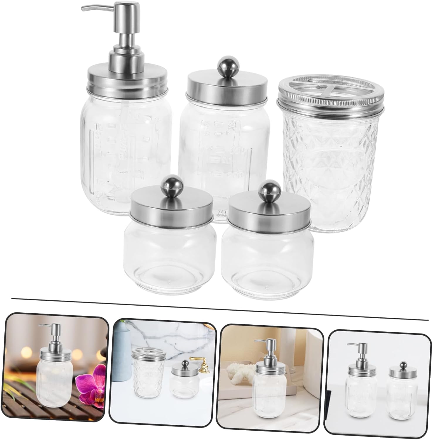 1 Set Bathroom Accessories Set Toothbrush Holder Swab Cotton Rustic Farmhouse Decor Dispenser Bathrooms Rustic Bathroom Accessories Bath Accessories Foaming Soap Holder Glass