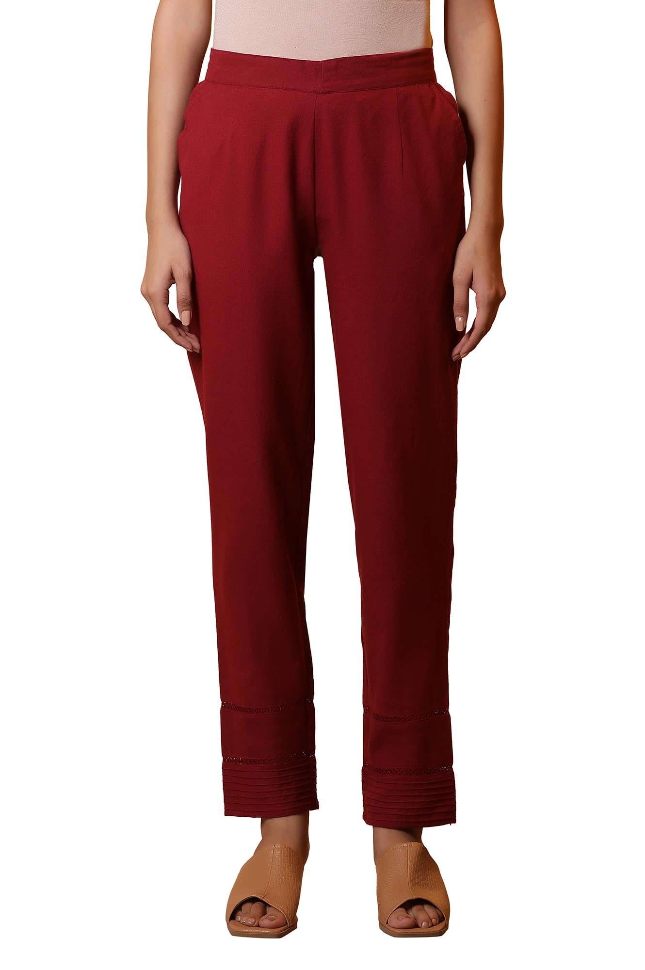 Aurelia Women's High Rise Slim Fit Cotton Trousers in neutral