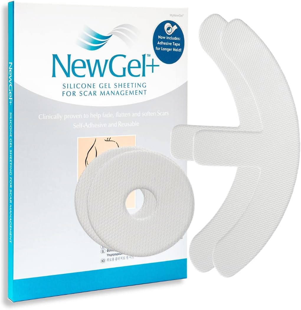 NewGel Advanced Silicone Professional Scar Sheets by MyNewGel, Sheeting Set, Ultra-thick for breast reconstruction surgery "anchor" scars, 2 breast anchors and 2 areola circles (4-Count) - CLEAR