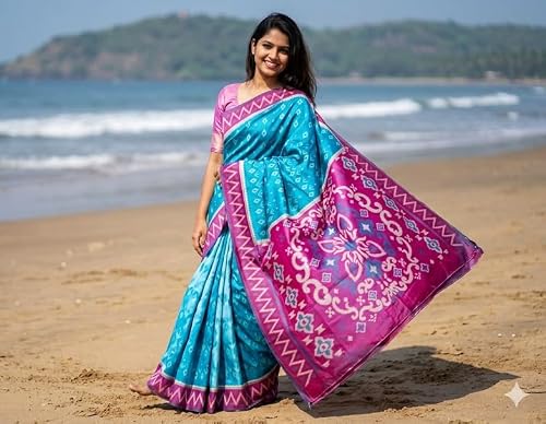 Generic magenta pochampally silk saree – image 5