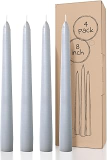 CANDWAX 8 inch Taper Candles Set of 4 - Dripless Dinner Candlesticks - Long Burning Perfect for Party or Wedding Candles Decor - Light Gray Candle