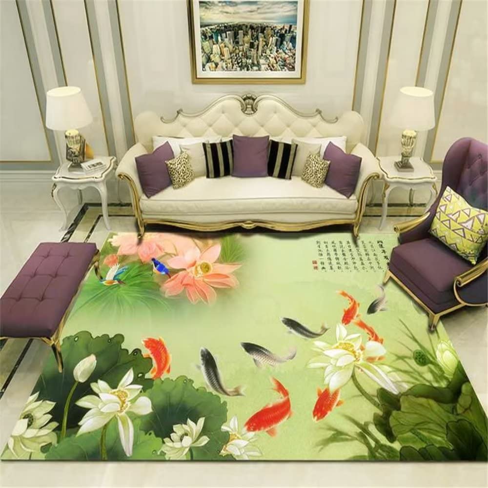 Tapis fille durable et resistant poissons verts retro 140x200 cm