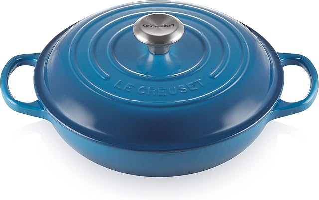 Le Creuset Signature Enamelled Cast Iron Shallow Casserole Dish With Lid, 26 cm, 2 Litres, Marseille Blue, 211802620