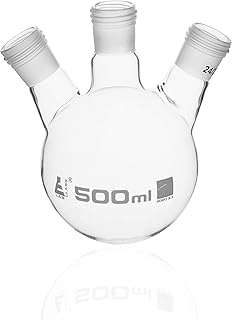 Distillation Flask with 3 Necks, 500ml - 24/29 Joint Size - Round Bottom, Interchangeable Screw Thread Joints - Borosilicate Glass - Eisco Labs