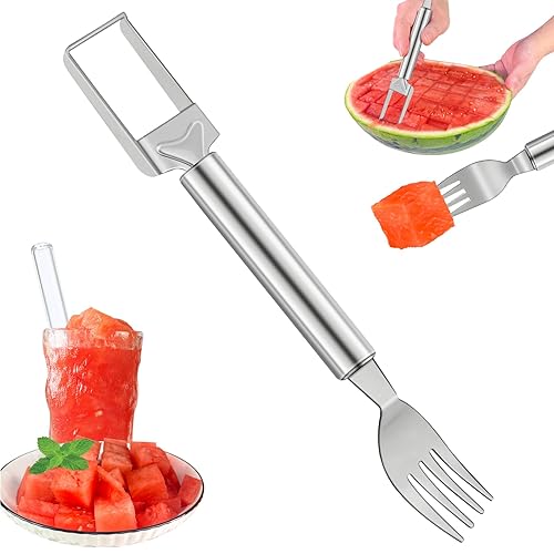 2-in-1 Watermelon Slicer & Fork – Stainless Steel Fruit Cutter