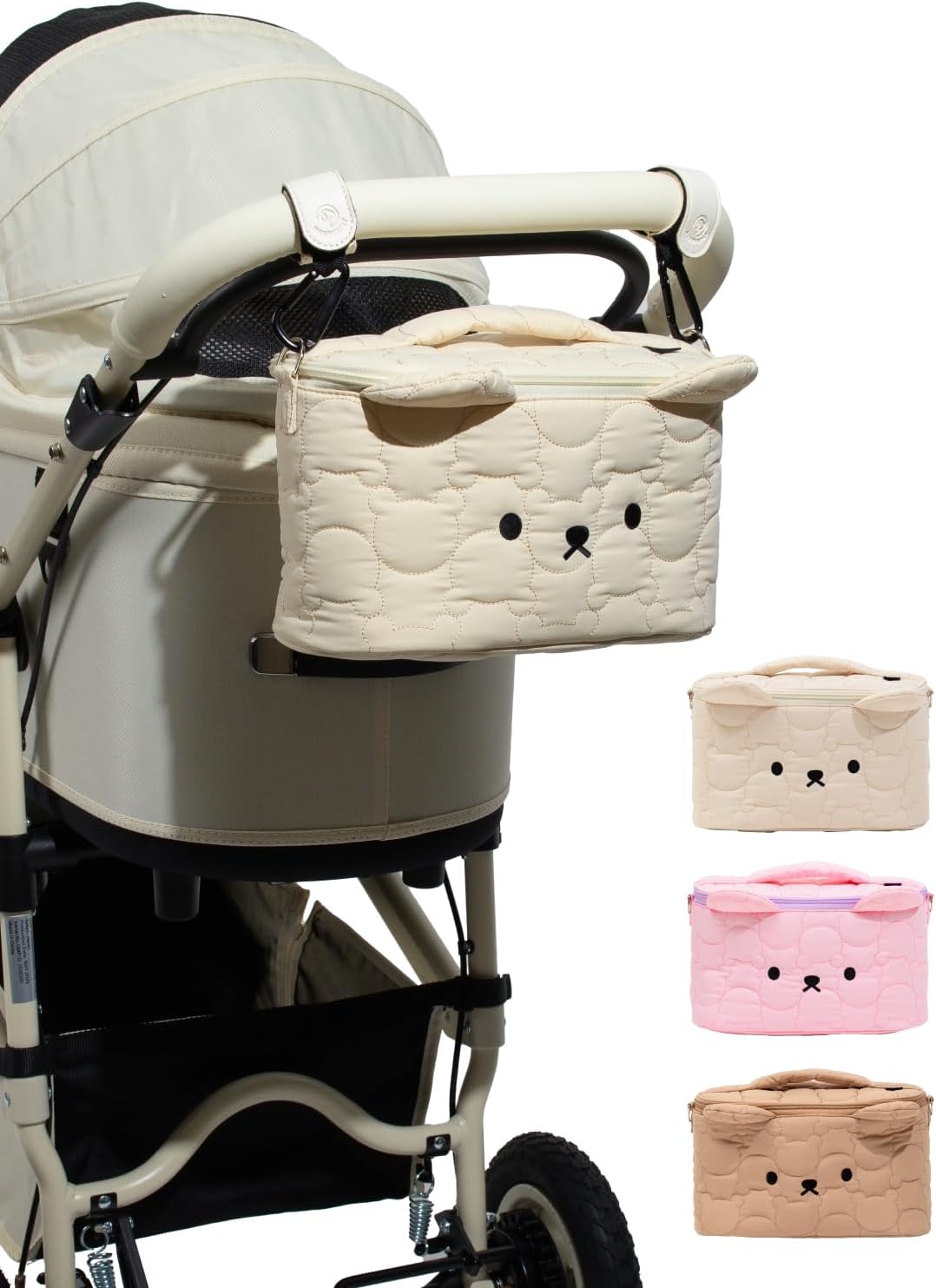 Harryspet Small Cooler Bag - Insulated Stroller Hanging Cooler Bag Made in Korea - Ideal for Snacks, Lunch Box for Pets, for Pet & Kids & Adults - Compact Organizer with Caddy Holder (Ivory)