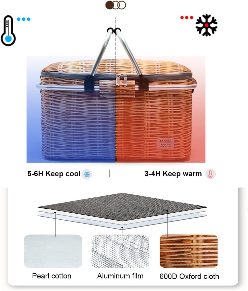 ピクニックバスケット網赤い用品竹編み卵かご果物買い物かごテーブルの