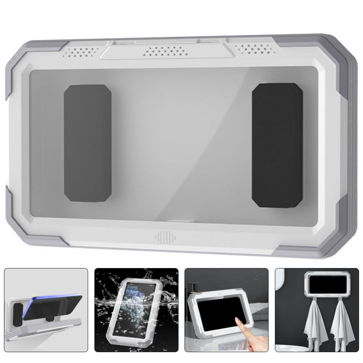 Soporte para Teléfono de Ducha de Plástico Blanco Rotación 360° para Baño, Montaje en Pared, Adecuado para Ver Contenido en Modo Horizontal o Vertical