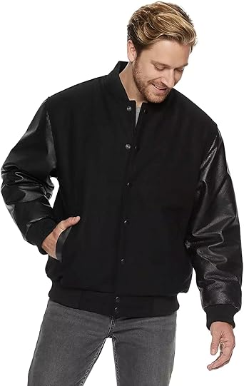 Victory Outfitters Mens Varsity Jacket Leather Sleeve and Wool Blend Letterman College Varsity Jacket Bomber Style Jacket