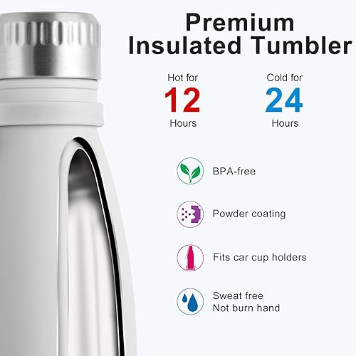 Miniatura 3 de koodee Botella de agua aislada, paquete de 2 botellas de agua de acero inoxidable de doble pared al vacío, botella térmica de viaje a prueba de