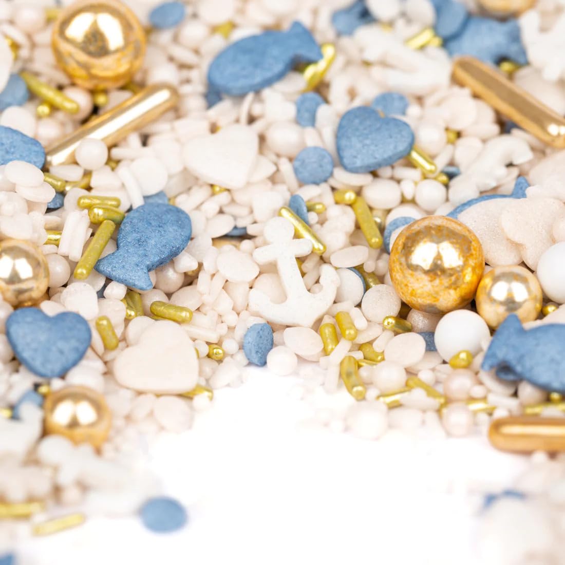 Super Streusel HeiligsFischle - Tortendeko Kommunion Konfirmation essbar, Fische Anker Herzen Unterwasserwelt, Kuchendeko Taufe Firmung Junge Mädchen, Meerjungfrau Streusel blau weiß (90g)