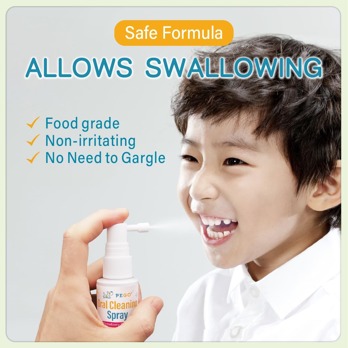 PEGO Kids Oral Spray, Toddler Toothpaste Helper for Cavity Prevention and Fresh Breath, Children Anticavity with Fluoride Free for Newborn to Preschoolers, Kid's Mouth Spray (40ml*1/Pcs)