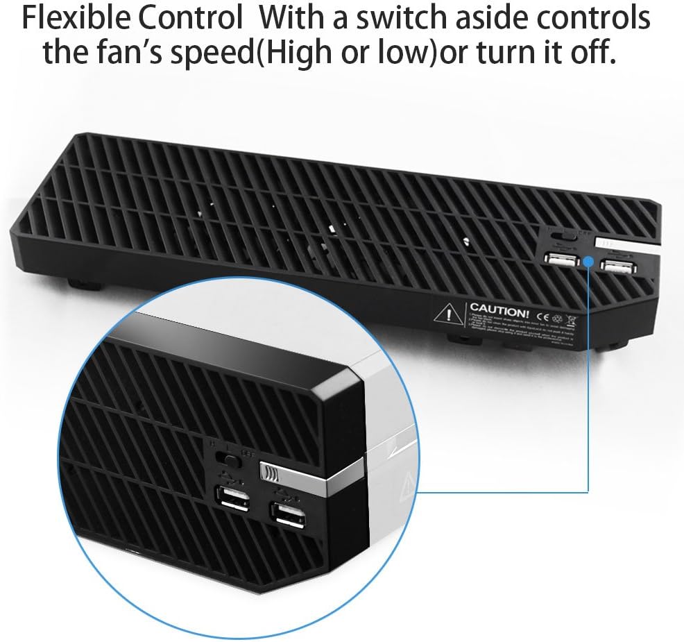 lateral view of AGPTEK Xbox One Cooling Fan with speed switch and two USB ports