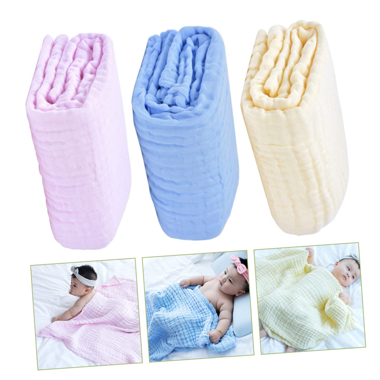 TOYANDONA Bade und Wickeldecke aus 100% Baumwolle 3 Stück Wickelfreundlich für Neugeborene Sommer Winter